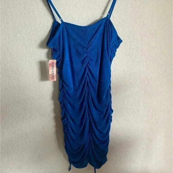 Inspired Hearts Royal Blue Bodycon Ruched Dress With Drawstring On Sides Size XL - Picture 3 of 8